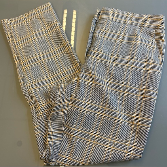 Zara Yellow Black Plaid High Waisted Slim zip fly Medium women's Trousers pants - Picture 3 of 12